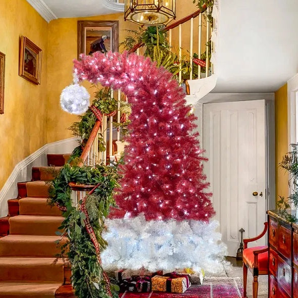 6FT Hinged Fir Artificial Fir Bent Top Christmas Tree, Xmas Tree