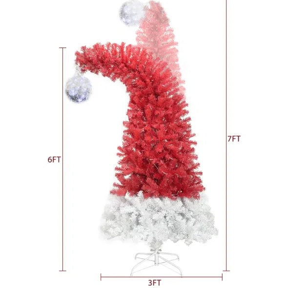 6FT Hinged Fir Artificial Fir Bent Top Christmas Tree, Xmas Tree