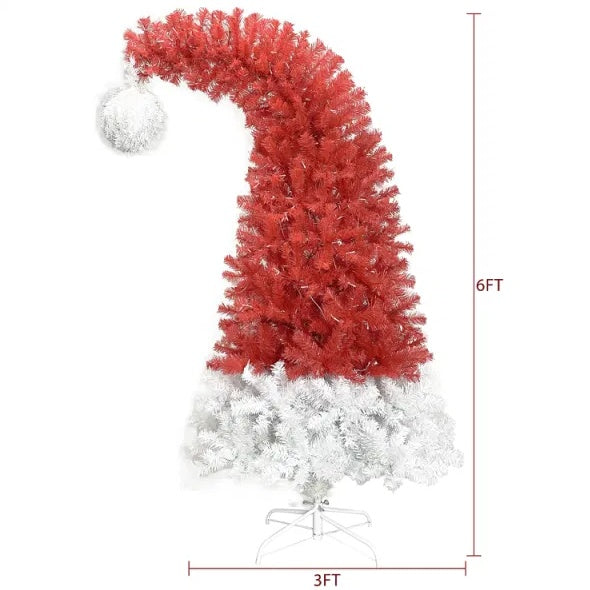 6FT Hinged Fir Artificial Fir Bent Top Christmas Tree, Xmas Tree