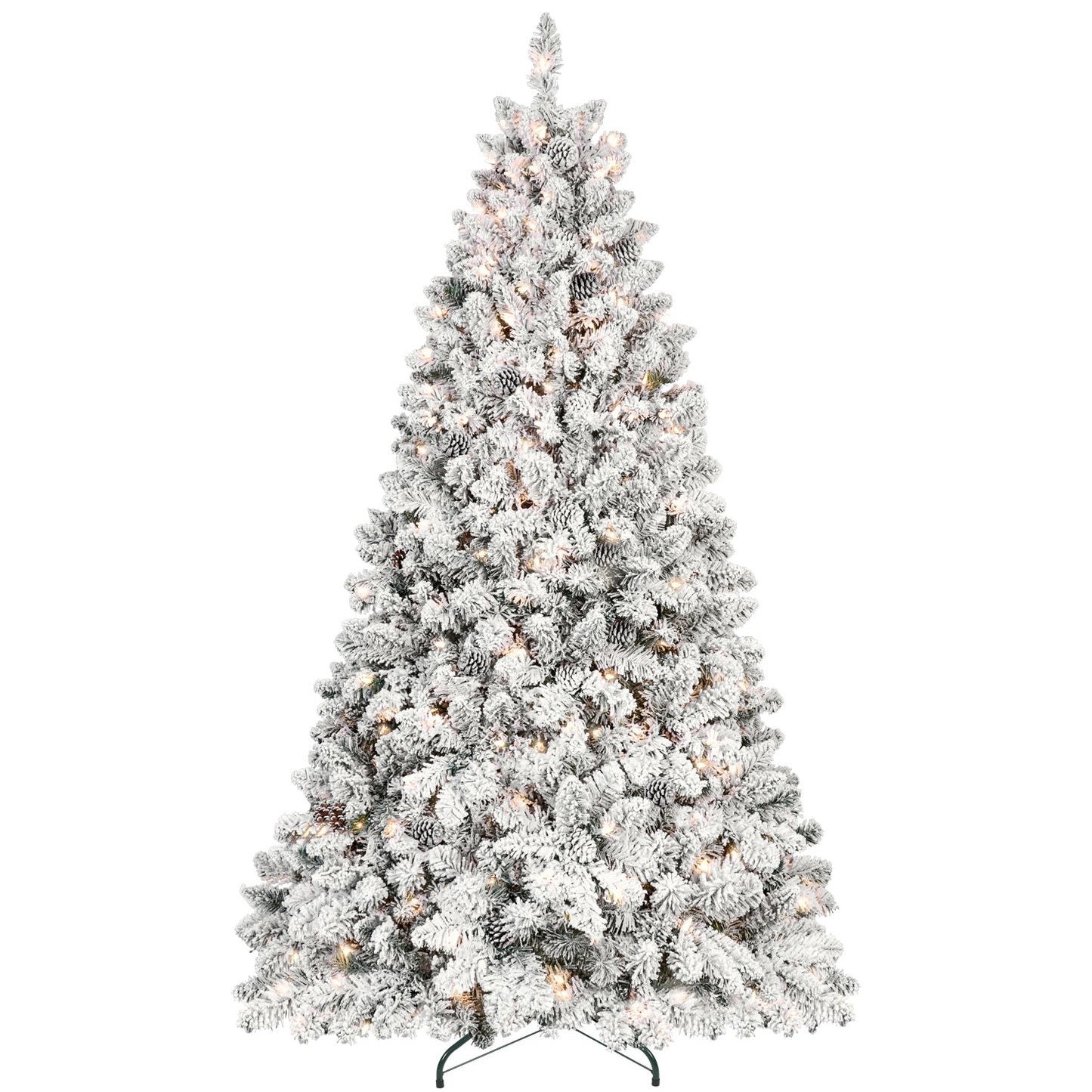 9FT Snow-Flocked Artificial Christmas Tree with Pine Cones, Prelit