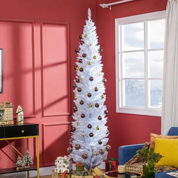 HOMCOM 8' Artificial Pencil Christmas Tree, Slim Xmas Tree With 618