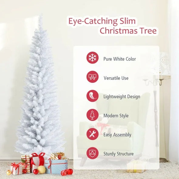 6 Feet Unlit Artificial Slim Pencil Christmas Tree With Metal Stand
