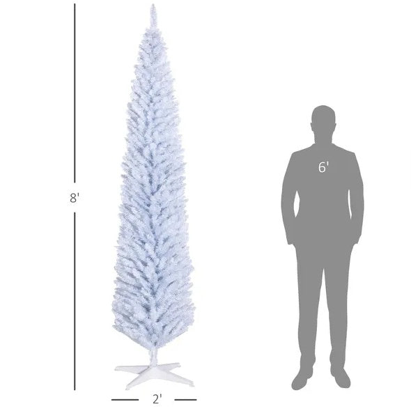 HOMCOM 8' Artificial Pencil Christmas Tree, Slim Xmas Tree With 618